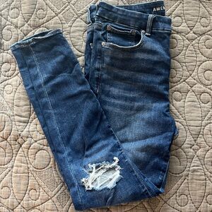 American Eagle Outfitters Women's High-Waisted Dark Blue Skinny Jeans